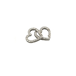 Platinum 20Pcs Zinc Alloy Rhinestone Spring Gate Rings, Heart, Platinum, 25x25.5x4.5mm