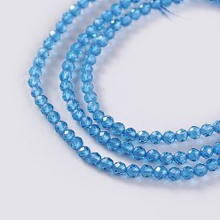 Dodger Blue Glass Beads Strands, Faceted, Round, Dodger Blue, 2x2mm, Hole: 0.4mm, about 193~197pcs/strand, 14.17 inch~15.51 inch(36~39.4cm)