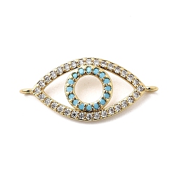 Настоящее золото 18K Подвески-коннекторы из латунного микропаве небесно-голубого цвета и прозрачных кубических цирконий, глазные ссылки, долговечный, стойки покрытие, без свинца и без кадмия, реальный 18 k позолоченный, 24x11x3 мм, отверстие : 1.2 мм