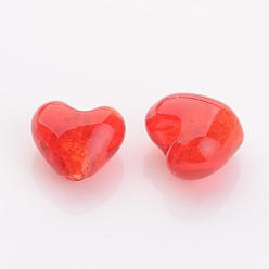 Red Valentine Gifts for Her Ideas Handmade Gold Foil Glass Beads, Heart, Red, 12x12x8mm, Hole: 2mm