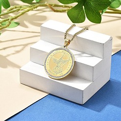 Настоящее золото 18K 201 ожерелья из нержавеющей стали со стразами для женщин, плоско-круглые, реальный 18 k позолоченный, 23.50 дюйм (59.7 см), подвеска: 37.8x34.8 мм.