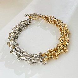 Платиновый & Золотой Двухцветные латунные браслеты-цепочки с овальными звеньями для женщин, с застежка Переключить, платиной и золотом, 7.91 дюйм (20.1 см)