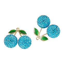 Небесно-голубой 2шт. подвески в виде вишен из сплава, с полимерной глиной горный хрусталь, золотой свет, голубой, 31~38x39.5~43x20~20.5 мм, отверстие : 2~2.2 мм