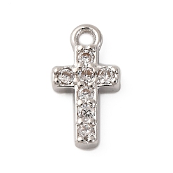 Платина Латунные микропаве прозрачные кубические циркониевые подвески, без кадмия, без никеля и без свинца, крестик, платина, 5x2 мм, отверстие : 1 мм