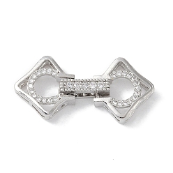 Платина Реечное покрытие латунь микро паве прозрачный кубический цирконий складные застежки, без кадмия и без свинца, долговечный, платина, 29 мм, застежка : 19x13x4.5 mm