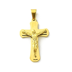Золотой Вакуумное покрытие pvd 304 подвески из нержавеющей стали, подвеска в виде креста-распятия, золотые, 39.5x25x7 мм, отверстие : 9.5x4.5 мм