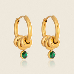 Verde 304 Pendientes de acero inoxidable con circonitas, joyería de titanio duradera de alta gama para mujer