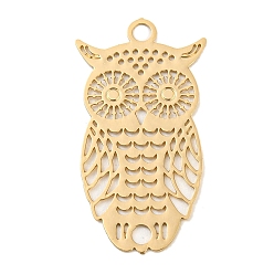 Light Gold Rack Plating Brass Hollow Out Connector Charms, Long-Lasting Plated, Owl Etched Metal Embellishments, Light Gold, 24x13x0.3mm, Hole: 1.8mm