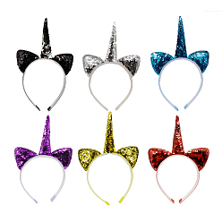 Mixed Color Cat Ears & Unicorn Head bands, with Plastic, Paillette Power, Mixed Color, 240x150mm