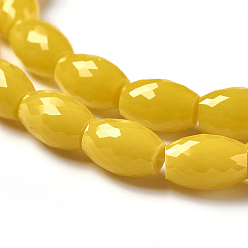 Gold Opaque Solid Color Glass Beads Strands, Faceted, Rice, Gold, 11~11.5x8mm, Hole: 1.4mm, about 60~61pcs/strand, 26.3 inch~26.9 inch(67~68.5cm)