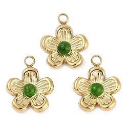 Зеленый агат Подвески-цветы из натурального зеленого оникса-агата (окрашенного и нагретого), 304 из нержавеющей стали цветок прелести, реальный 18 k позолоченный, ионное покрытие (ip), 12.5x10.5x2.8 мм, отверстие : 1.4 мм