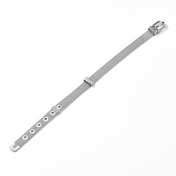 Stainless Steel Color Stainless Steel Mesh Watch Bands, with Plastic Slide Rings, Fit for Slide Charms, Stainless Steel Color, 21.5cm, 8mm
