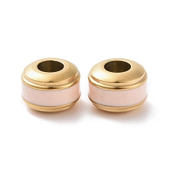 Pink 304 из нержавеющей стали европейские шарики, бусины с большим отверстием, с эмалью, рондель, золотые, розовые, 9.5x7 мм, отверстие : 4.5 мм