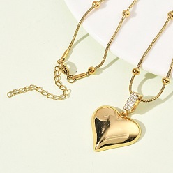 Сердце 304 ожерелья с подвесками из нержавеющей стали с микропаве из прозрачных кубических цирконий для женщин, золотые, сердце, 16.34 дюйм (41.5 см), Кулон : 24.5x24 мм