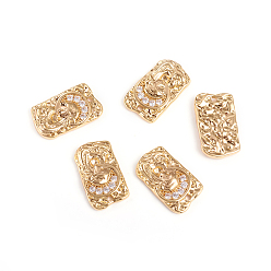Real 18K Gold Plated Brass Micro Pave Clear Cubic Zirconia Pendants, Textured, Rectangle with Portrait, Real 18k Gold Plated, 17x10x2.8mm, Hole: 1.2mm