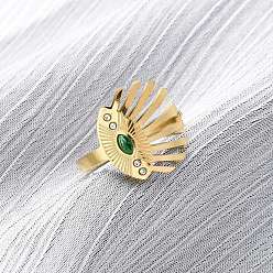 Настоящее золото 18K 304 нержавеющая сталь с открытыми кольцами из стразов, ионное покрытие (ip), злые глаза, реальный 18 k позолоченный, 16 мм, размер США 7 1/4 (17.5 мм)