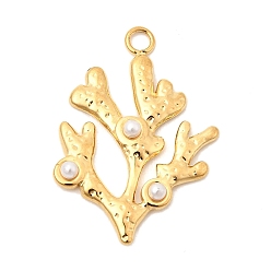 Другие Подвески из искусственного жемчуга, коралловый шарм, с 304 фурнитурой из нержавеющей стали, ионное покрытие (ip), реальный 18 k позолоченный, форма коралла, 25x18x3 мм, отверстие : 2 мм
