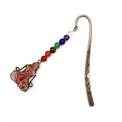 Вишневый Кварц Подвеска-закладка из вишневого кварцевого стекла и смешанных драгоценных камней, Закладки из сплава на тему чакра-йоги для книголюба, 120 мм