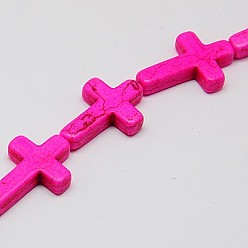 Фуксин Синтетических нитей бирюзовые бусы, окрашенные, крестик, фуксиново-красные, 20x15x4 мм, отверстие : 1 мм, около 20 шт / нитка, 15.5 дюйм