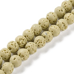 Бежевый Нити синтетических бусин, окрашенных в лавовый камень, круглые, бежевые, 6~6.5 мм, отверстие : 1 мм, около 63 шт / нитка, 15.16'' (38.5 см)