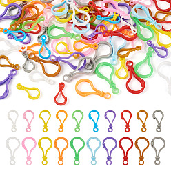 Mixed Color 100Pcs 20 Styles Opaque Solid Color Bulb Shaped Plastic Push Gate Snap Keychain Clasp Findings, Mixed Color, 34.5~51x17.5~25x5.5mm, Hole: 4.5~6mm, 5pcs/style 
