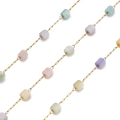 Настоящее золото 18K Ручная работа 304 бусины из окрашенных ракушек из нержавеющей стали кубические звенья цепи, долговечный, пайки, с катушкой, ионное покрытие (ip), реальный 18 k позолоченный, 3.5x3.5 мм