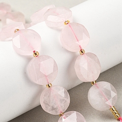 Розовый Кварц Природного розового кварца нитей бисера, граненый шестиугольный разрез, плоско-круглые, с бисером, 15x5.5 мм, отверстие : 1 мм, около 22 шт / нитка, 15.31'' (38.9 см)