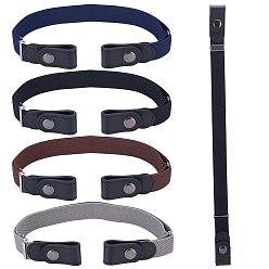 Mixed Color 4Pcs 4 Style Unisex Adjustable No Buckle Imitation Leather Elastic Waist Belt, with Iron Button, for Jeans Pants Skirts, Mixed Color, 580x24.5x2mm, 1pc/style