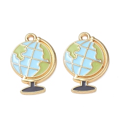 Verde Aleación con colgantes de esmalte, encantos del globo, sin cadmio y níque y plomo, dorado, verde, 23x16x2 mm, agujero: 1.6 mm