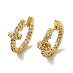 Gold Brass Stud Earrings, with Clear Cubic Zirconia, Cadmium Free & Lead Free, Gold, 18x6mm