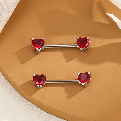 Сердце Латунные кольца для сосков, с рубиновым ринезонтом, платина, сердце, 16 мм