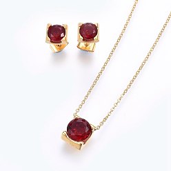 Doré  304 définit bijoux en acier inoxydable, pendentifs et boucles d'oreille, avec zircons, rouge foncé, or, 17.71 pouce (45 cm), 7x6x4.5mm, pin: 0.8 mm