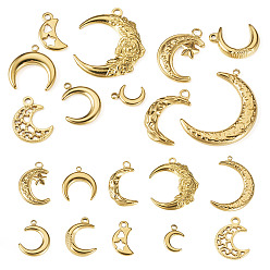 Golden 10 Stk. 304 Edelstahlanhänger, Mond Charme, golden, 13~34x8.5~23x2~3 mm, Bohrung: 1.5~2.5 mm