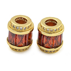 (123L) Белый крем непрозрачный блеск Реечное покрытие латунь микро паве кубический цирконий европейские бусины, долговечный, без свинца и без кадмия, колонка, реальный 18 k позолоченный, огнеупорный кирпич, 11.5x10 мм, отверстие : 4.5 мм