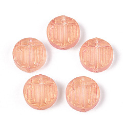 Легкий Лосось Прозрачные брызги, окрашенные распылением, с блеском порошок, плоско-круглые, светлый померанцевый, 12x4 мм, отверстие : 1 мм