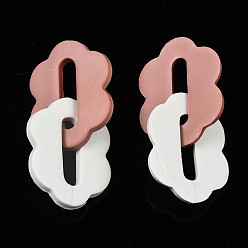 Dark Salmon Handmade Polymer Clay Linking Rings, Double Oval Flower, Dark Salmon, 51mm, Ring: 32x24x3mm