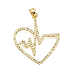 Настоящее золото 18K Латунные микро проложить кубического циркония подвески, сердце, стойки покрытие, долговечный, без свинца и без кадмия, реальный 18 k позолоченный, 30.5x26.5x1.7 мм, отверстие : 5x3.5 мм