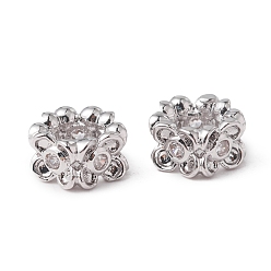 Платинированный Экологически чистые стойки покрытие латунь микро паве кубический цирконий европейские бусины, бусины с большим отверстием, долговечный, без свинца и без кадмия, цветок, Реальная платина, 6x6.5x3.5 мм, отверстие : 3.5 мм