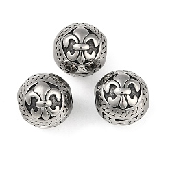 Античное Серебро 304 из нержавеющей стали бусы, круглые с Флер де Лис, античное серебро, 11x11.5x12 мм, отверстие : 2.8 мм