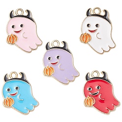 (52) Непрозрачная лаванда 20 шт. 5 цвета подвески с эмалью из сплава Хэллоуина, призрачное очарование, разноцветные, 21x17x1.5 мм, отверстие : 1.8 мм, 4 шт / цвет