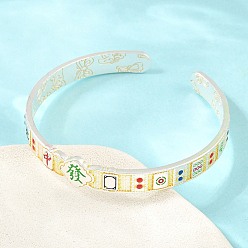 Silver Brass Enamel 13 Orphans Mahjong Fortune Open Cuff Bangles, Colorful, Silver, Inner Diameter: 2.36 inch(6cm)