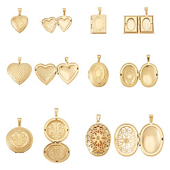 Real 20K Gold Plated 6 шт. 6 стили 316 подвески-медальоны из нержавеющей стали, с 201 защелкивающимися дужками из нержавеющей стали, подвесками-рамками для фотографий из нержавеющей стали, ионное покрытие (ip), разнообразные, реальный 20 k позолоченный, 22.5~38.5x19~31x4.5~9.5 мм, отверстие : 6.5~8.5x3~4 мм, внутренний диаметр: 10.5~27.5x10~23 мм, 1 шт / стиль
