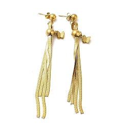 Golden Stainless Steel Butterfly Dangle Stud Earrings, Long Chains Tassel Earrings, Golden, 90x10mm