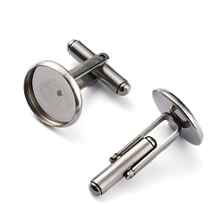 Stainless Steel Color 304 Stainless Steel Cuff Buttons, Cufflink Findings for Apparel Accessories, Stainless Steel Color, Tray: 20mm, 19x22x22mm