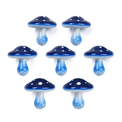 Синий Непрозрачные акриловые бусины, гриб, синие, 22x22~23 мм, отверстие : 2.5 мм