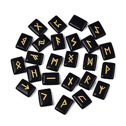 Обсидиан 25 шт. прямоугольные рунические камни из натурального обсидиана с гравировкой алфавита Старшего Футарка, 19.5~20x15x5.5~6 мм