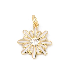 Белый Латунные подвески с кубическими цирконами и эмалью, , долговечный, без свинца и без кадмия, стойки покрытие, реальный 18 k позолоченный, с целью перехода в кольце, белые, 17x14.5x3 мм, отверстие : 3.3 мм