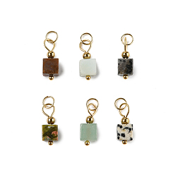 Смешанные камни Природные смешанные подвески драгоценных камней, подвески suqare с 304 петлями из нержавеющей стали, золотые, 16x6x6 мм, отверстие : 3.5 мм