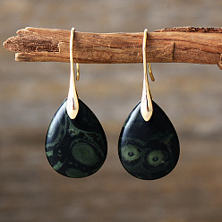 Яшма Риолит Серьги-капли из латуни, с естественной риолитовой яшмой, золотые, 40x18 мм