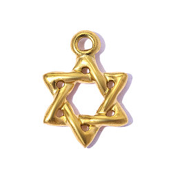 Настоящее золото 18K 304 подвески из нержавеющей стали, звезда Дэвида Шарма, ионное покрытие (ip), долговечный, реальный 18 k позолоченный, 19x15 мм, отверстие: 2.20 мм